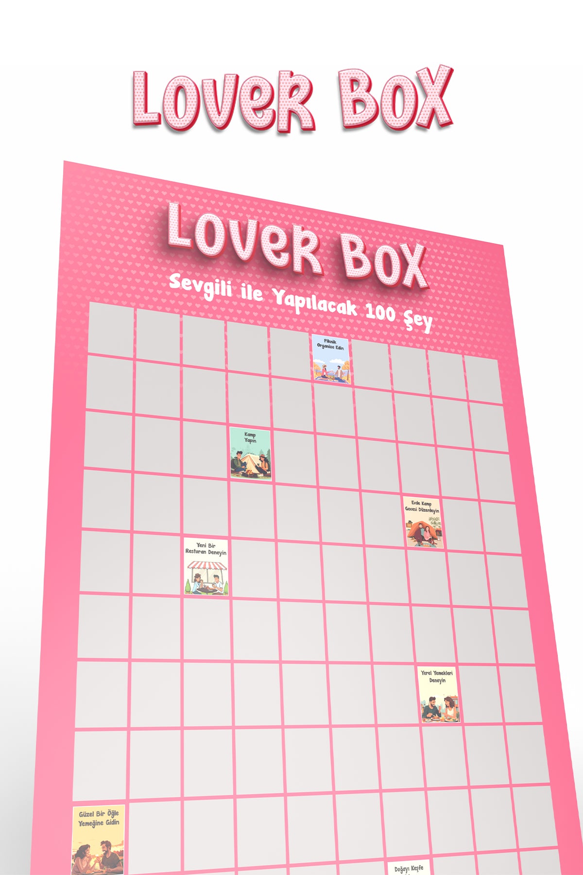 Loverbox Kazınabilir Poster – Sevgiliyle Yapılacak 100 Şey | Çiftlere Özel Romantik Aktivite Posteri