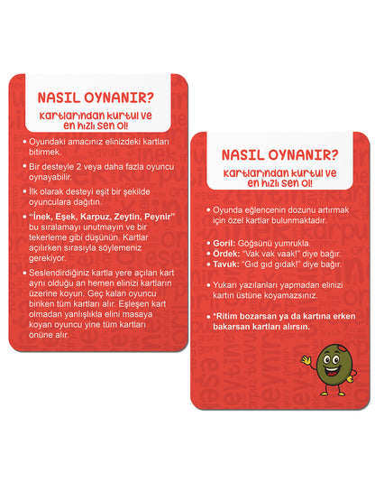 İnek – Eşek – Karpuz – Zeytin – Peynir | Hız, Refleks ve Eğlence Kart Oyunu | 7+ Çocuk & Aile Oyunu