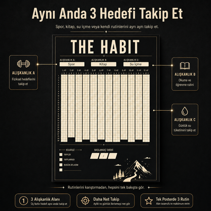 The Habit Alışkanlık Takip Posteri – 12 Aylık 3 Hedefli Alışkanlık Takip Posteri