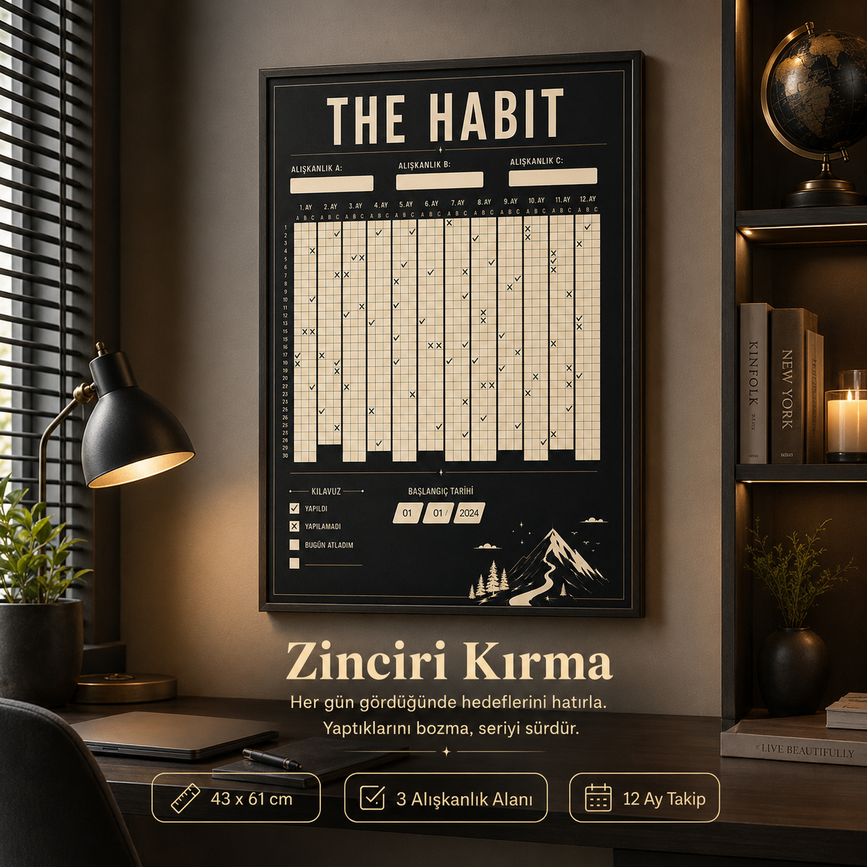 The Habit Alışkanlık Takip Posteri – 12 Aylık 3 Hedefli Alışkanlık Takip Posteri