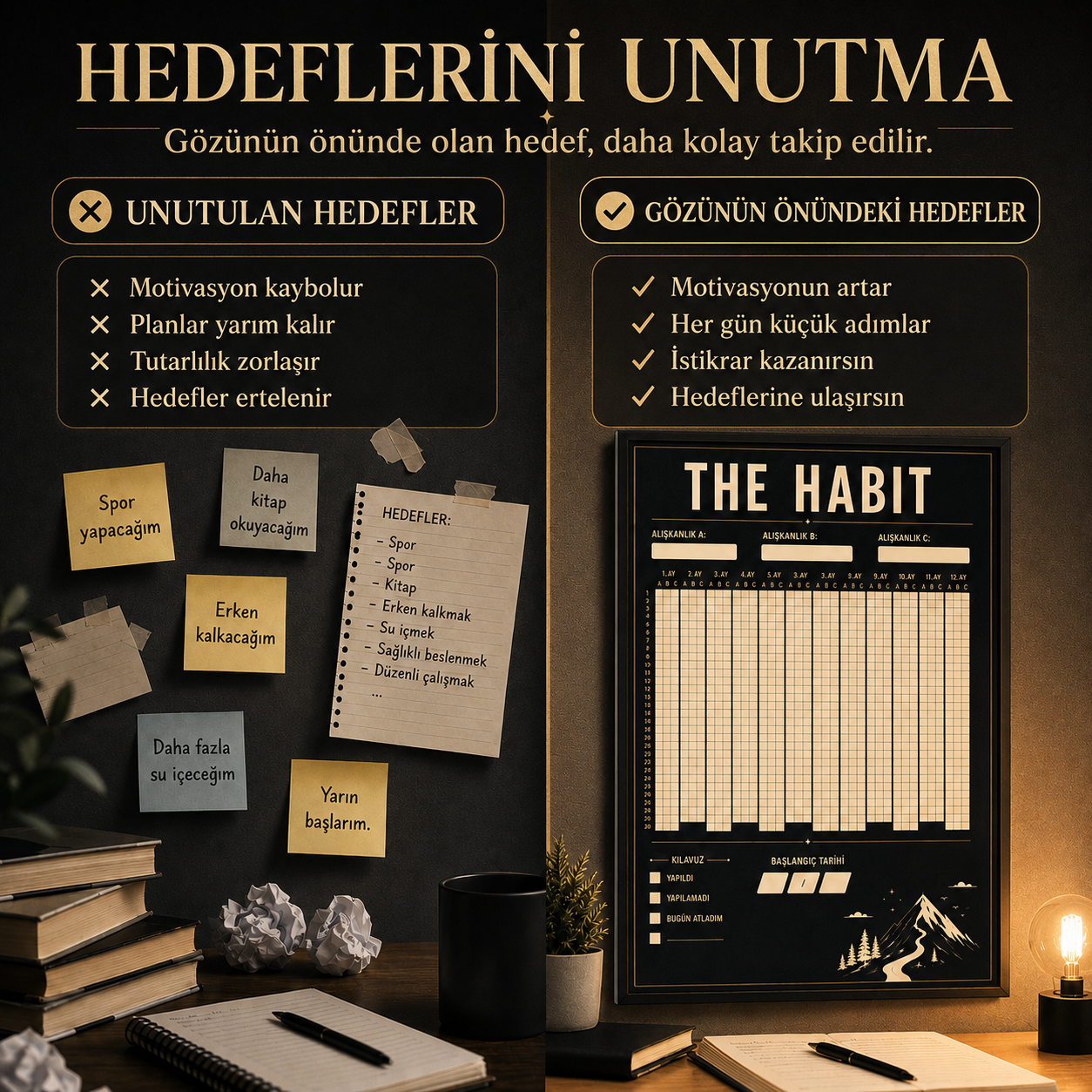 The Habit Alışkanlık Takip Posteri – 12 Aylık 3 Hedefli Alışkanlık Takip Posteri