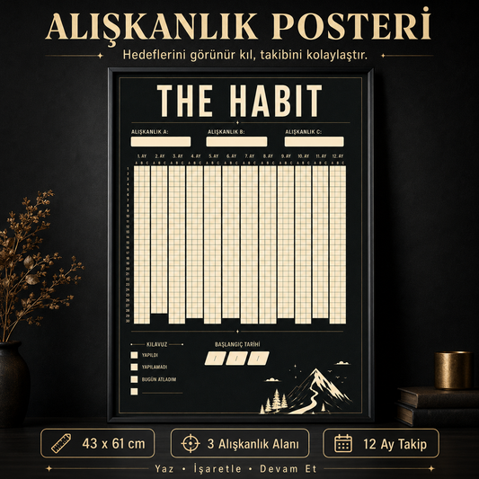 The Habit Alışkanlık Takip Posteri – 12 Aylık 3 Hedefli Alışkanlık Takip Posteri